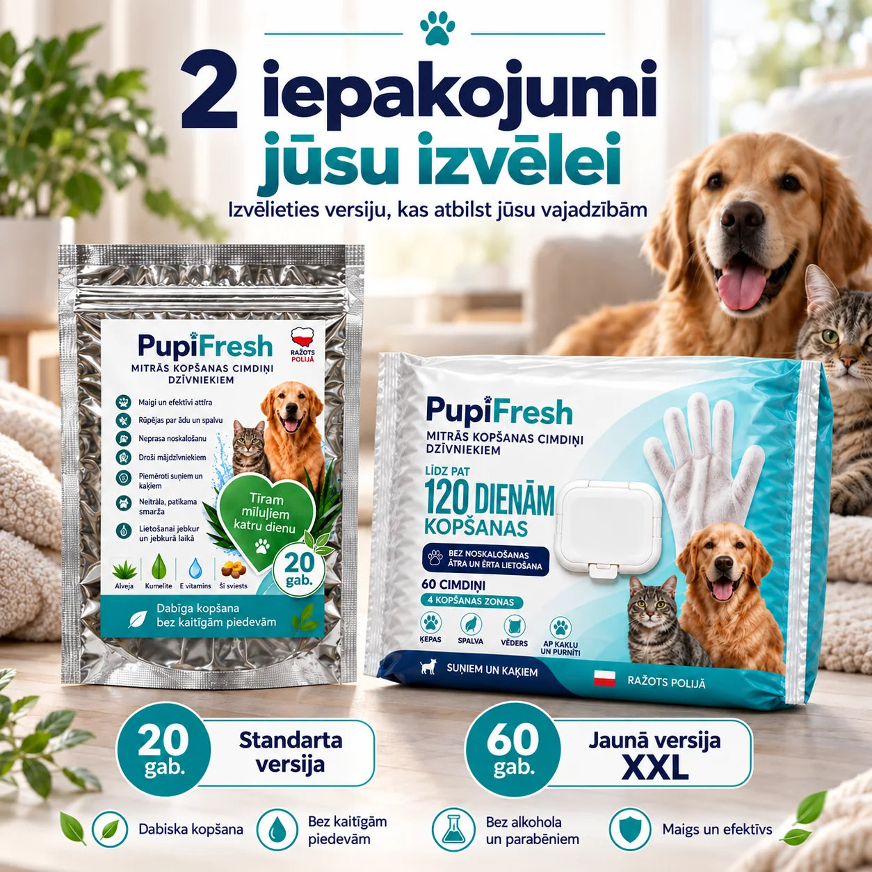 PupiFresh mitrie kopšanas cimdi suņiem un kaķiem